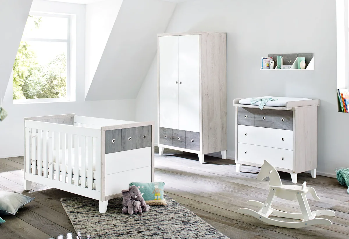 Pinolino Nursery 'Harper' wide3-part: cot bed, wide changing unit, two-door wardrobe - image 1