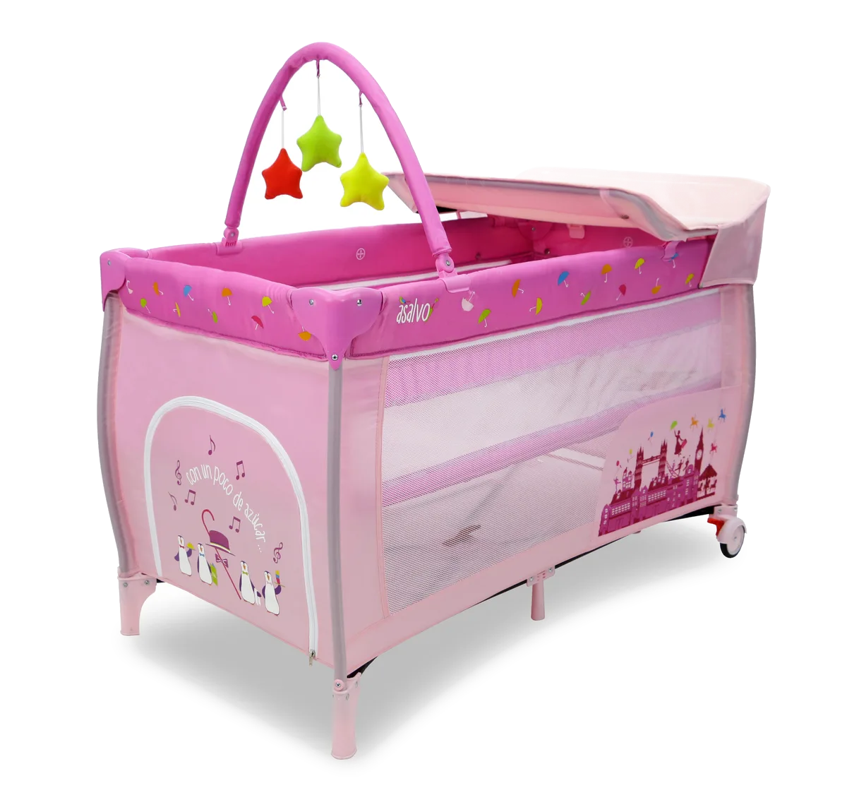 Asalvo Travel Cot Mix Plus with Insert, Changing Table and Opening, London - image 1