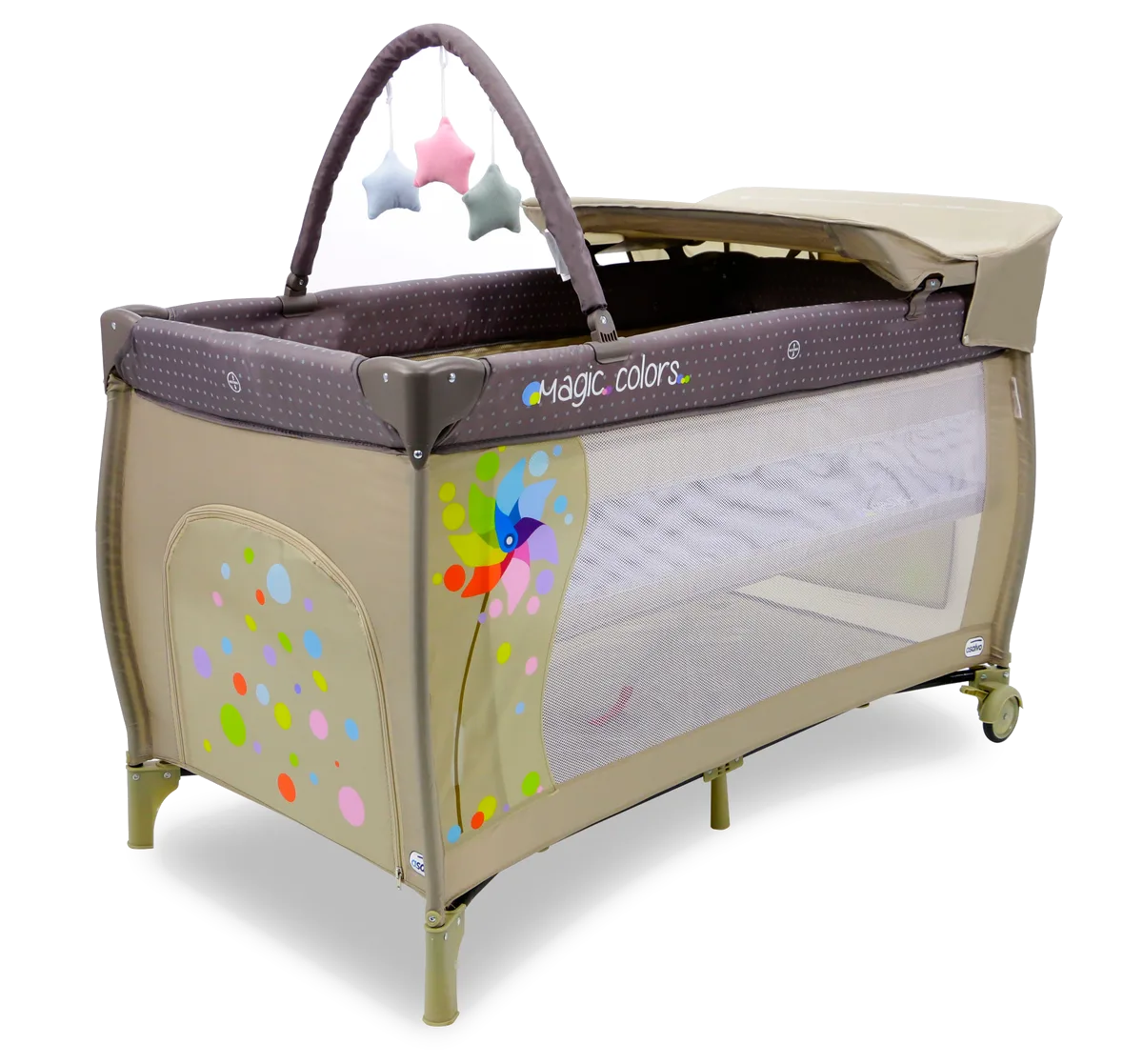Asalvo Travel Cot Mix Plus with Insert, Changing Table and Opening, Windmill - image 1