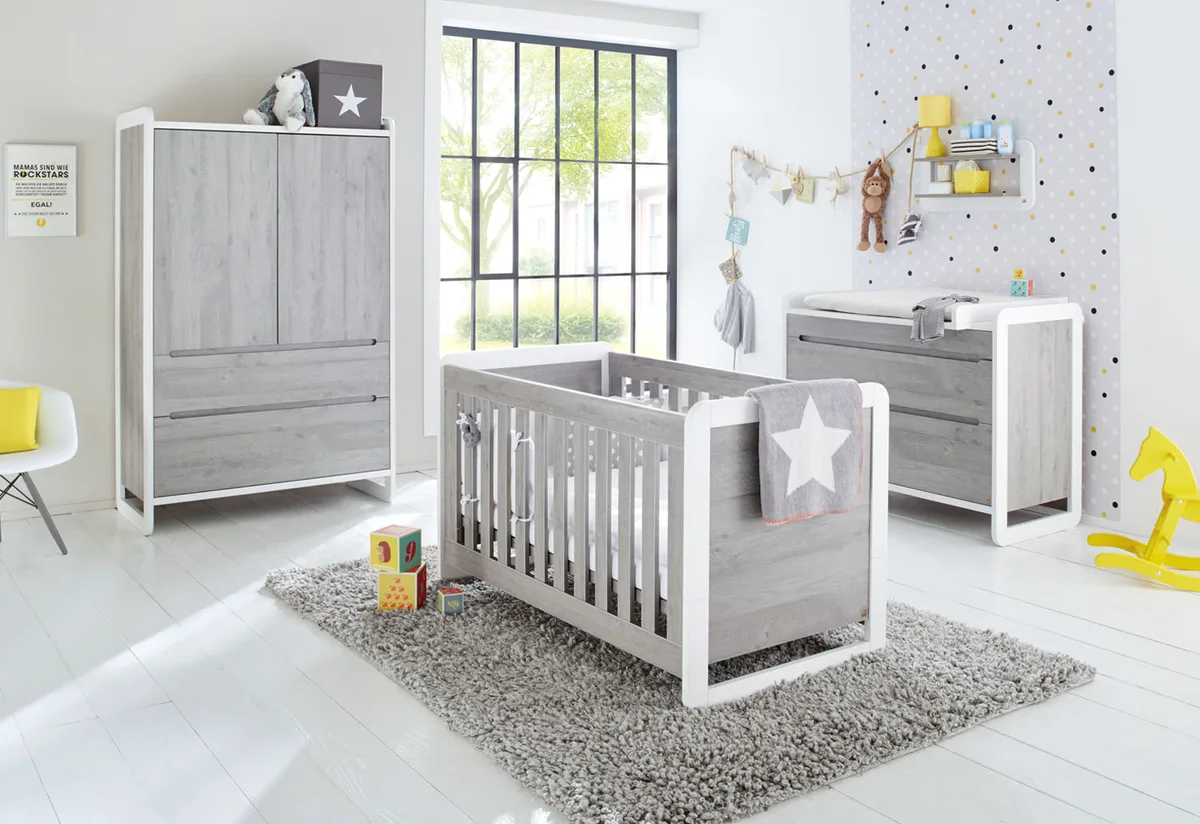 Pinolino Nursery 'Curve' wide 3-part: cot bed, wide changing unit, two-door wardrobe - image 1