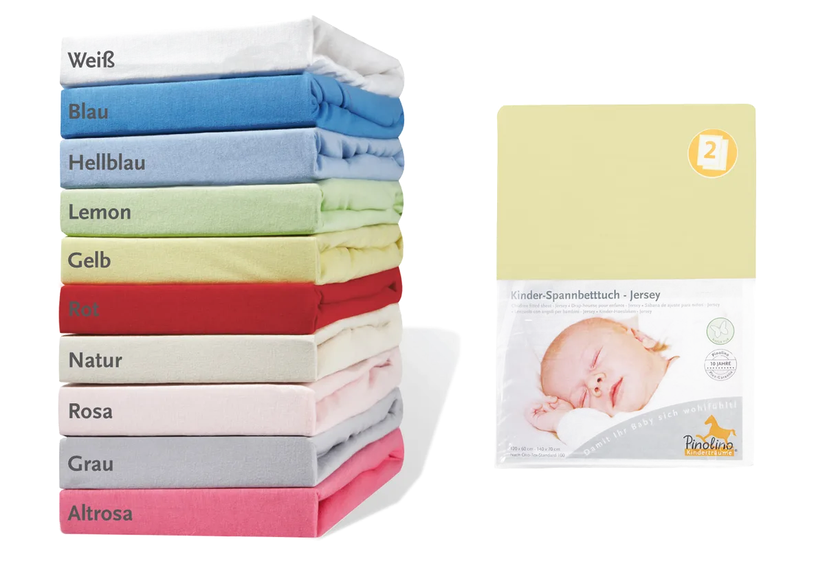 Pinolino Stretchy Sheet for Baby- and Junior beds 2 pcs, Jersey / Yellow - image 1