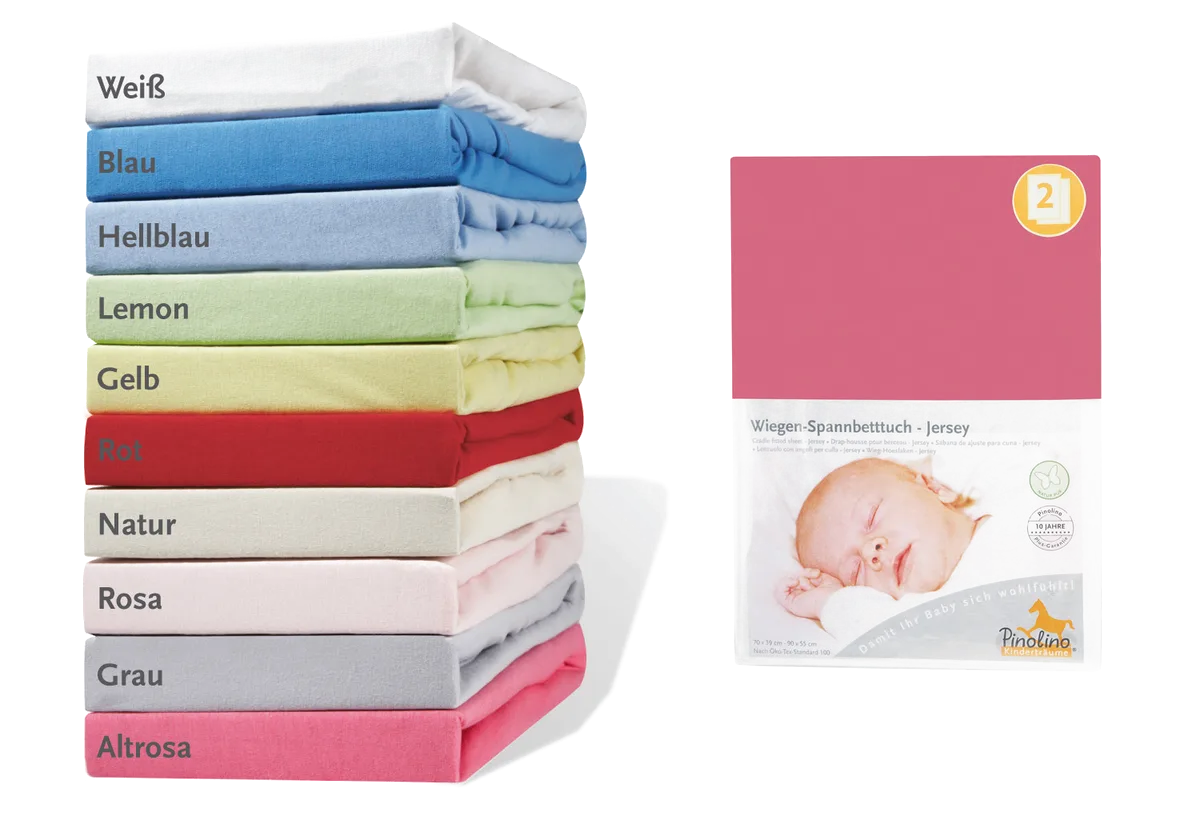 Pinolino Stretchy Sheet for Cradles, Bedside Cribs and Prams 2 pcs, Jersey / Grey Pink - image 1