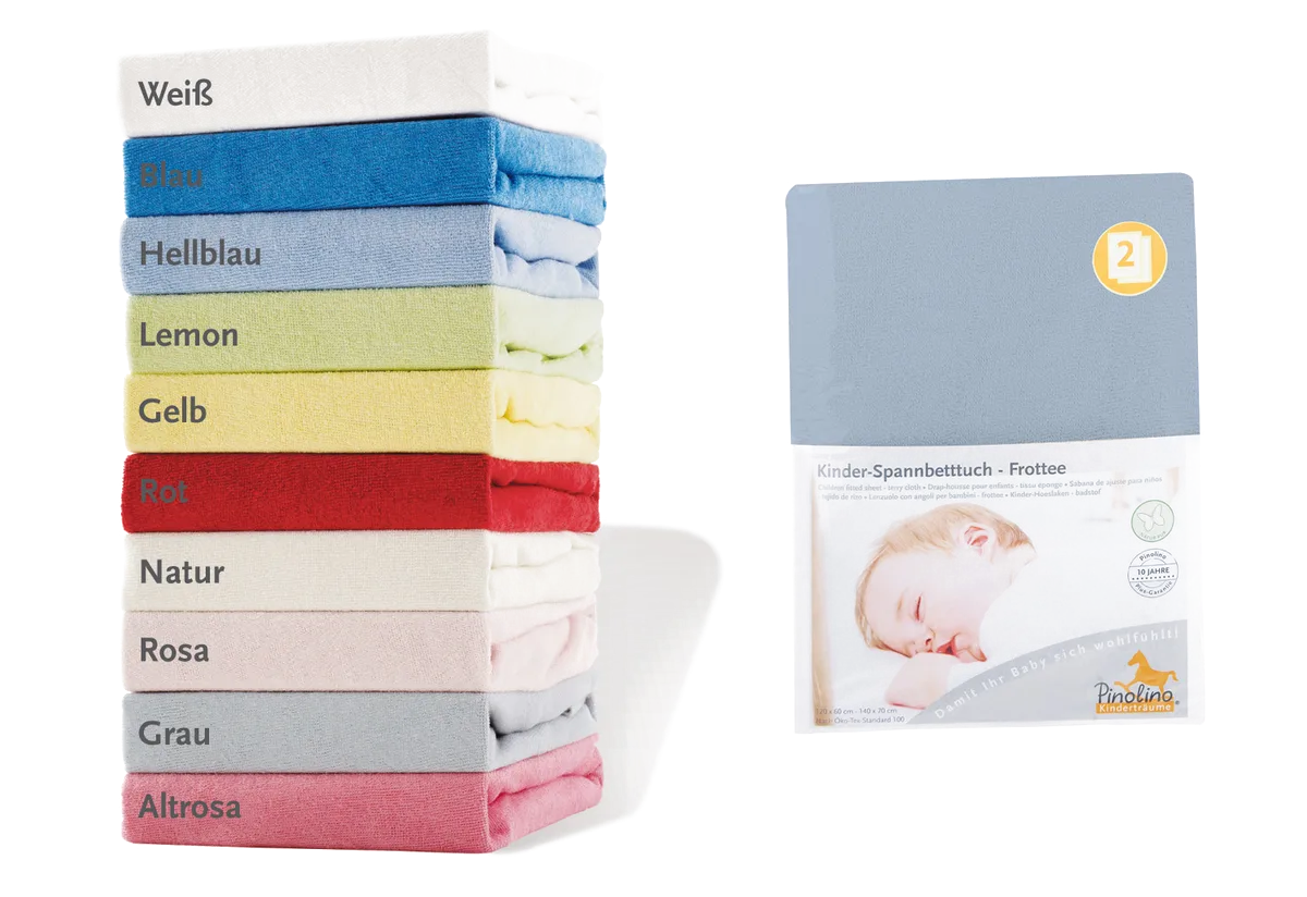 Pinolino Stretchy Sheet for Baby- and Junior beds, 2 pcs., Terry /Light Blue - image 1
