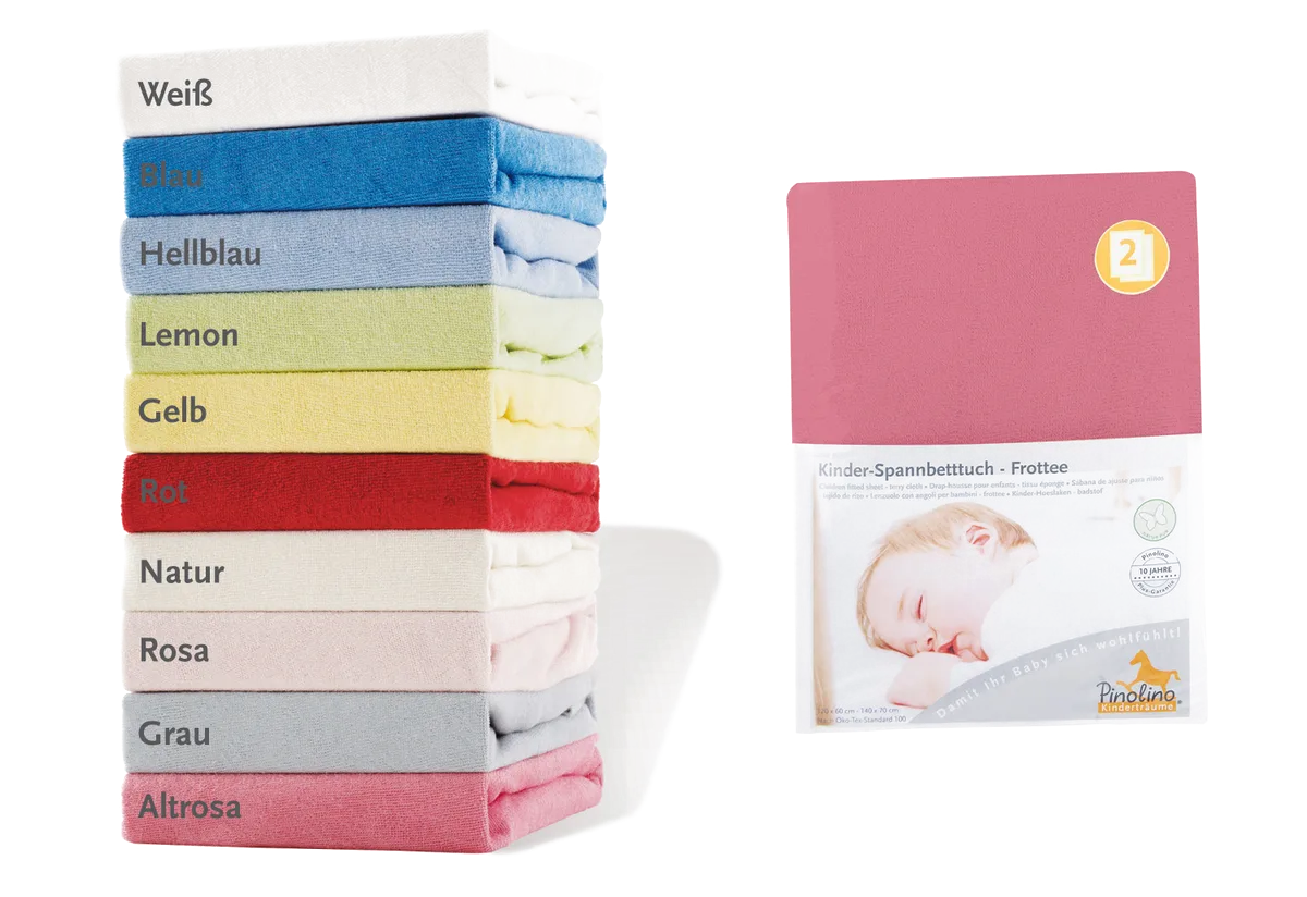 Pinolino Stretchy Sheet for Baby- and Junior beds, 2 pcs., Terry / Grey Pink - image 1