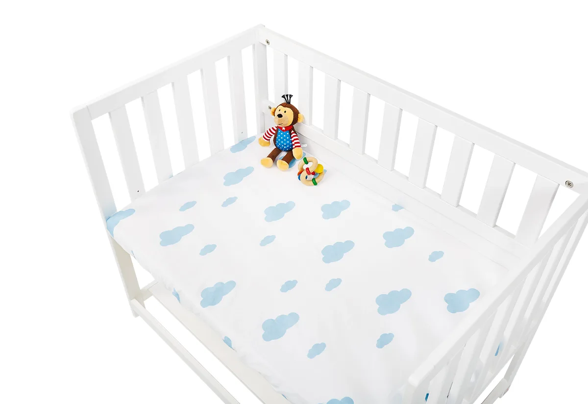 Pinolino Fitted Sheet for Crib, Bedside Crib and Baby carriage, 2 Pcs, Jersey/Light Blue Clouds - image 1